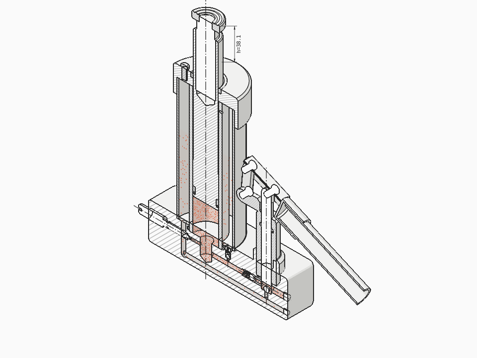 2-tonne hydraulic bottle jack in axial section in 3D