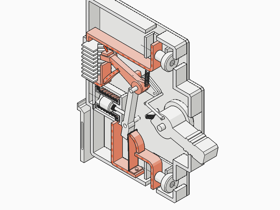 B16 miniature circuit breaker (EN 60898-1) cut on its centre plane in 3D