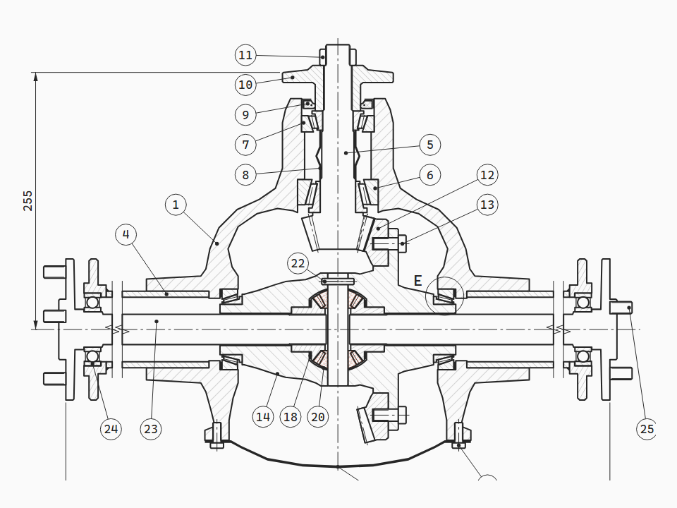 Rear-axle open bevel-gear differential in plan section, with the car in a turn