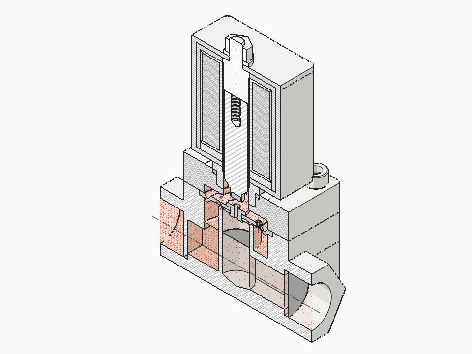 2/2-way normally closed pilot-operated solenoid valve, G1/2, in axial section in 3D