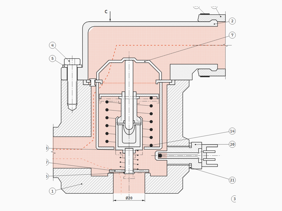 Automotive wax-pellet coolant thermostat (opens at 88 °C) in section, in its housing between engine and radiator